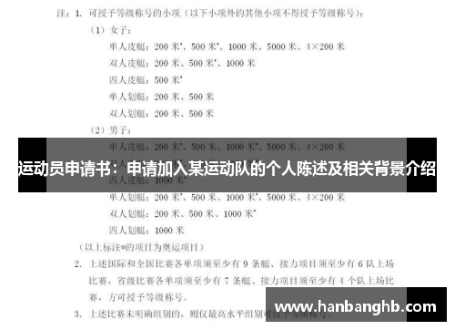 运动员申请书：申请加入某运动队的个人陈述及相关背景介绍