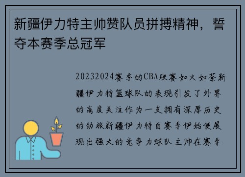 新疆伊力特主帅赞队员拼搏精神，誓夺本赛季总冠军